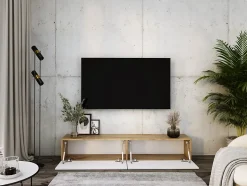 Meuble TV Suspendu, 170 X 34 X 32 Cm, Chêne Wotan / Blanc Brillant
