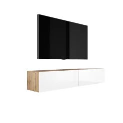 Meuble TV Suspendu, 170 X 34 X 32 Cm, Chêne Wotan / Blanc Brillant