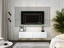 Meuble TV Suspendu, 140 X 34 X 32 Cm, Blanc / Blanc Brillant