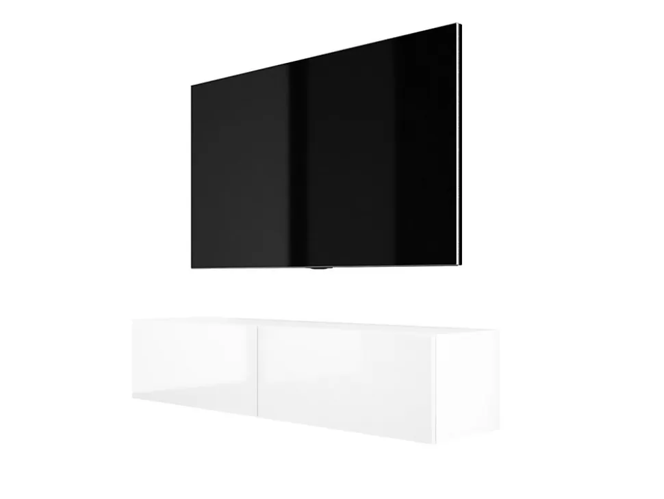 Meuble TV Suspendu, 140 X 34 X 32 Cm, Blanc / Blanc Brillant
