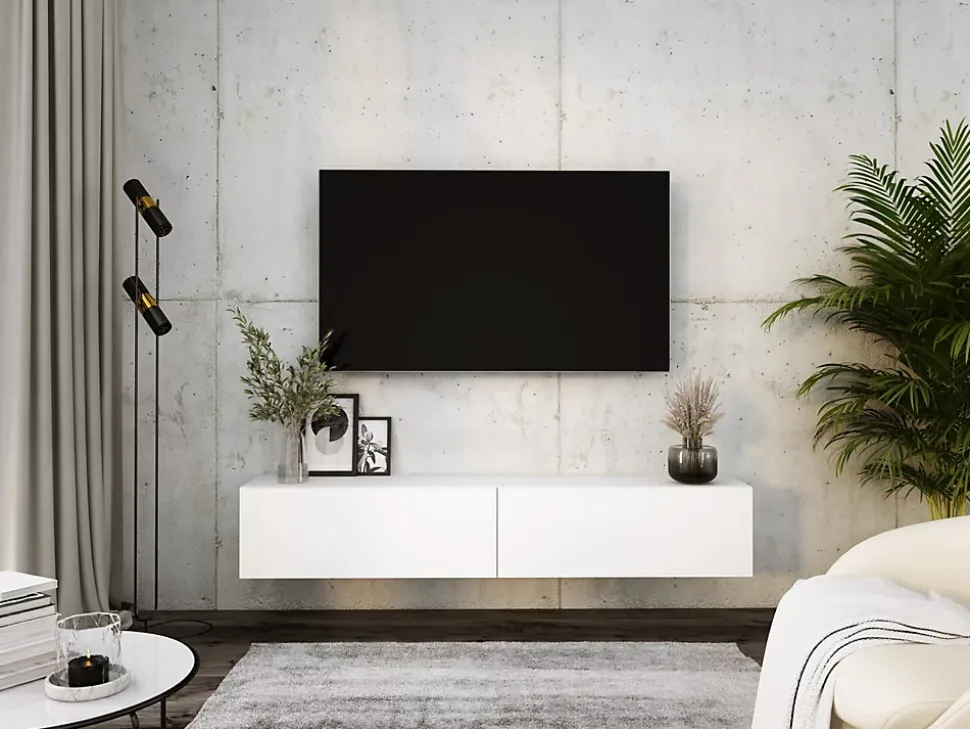 Meuble TV Suspendu, 170 X 34 X 32 Cm, Blanc Mat