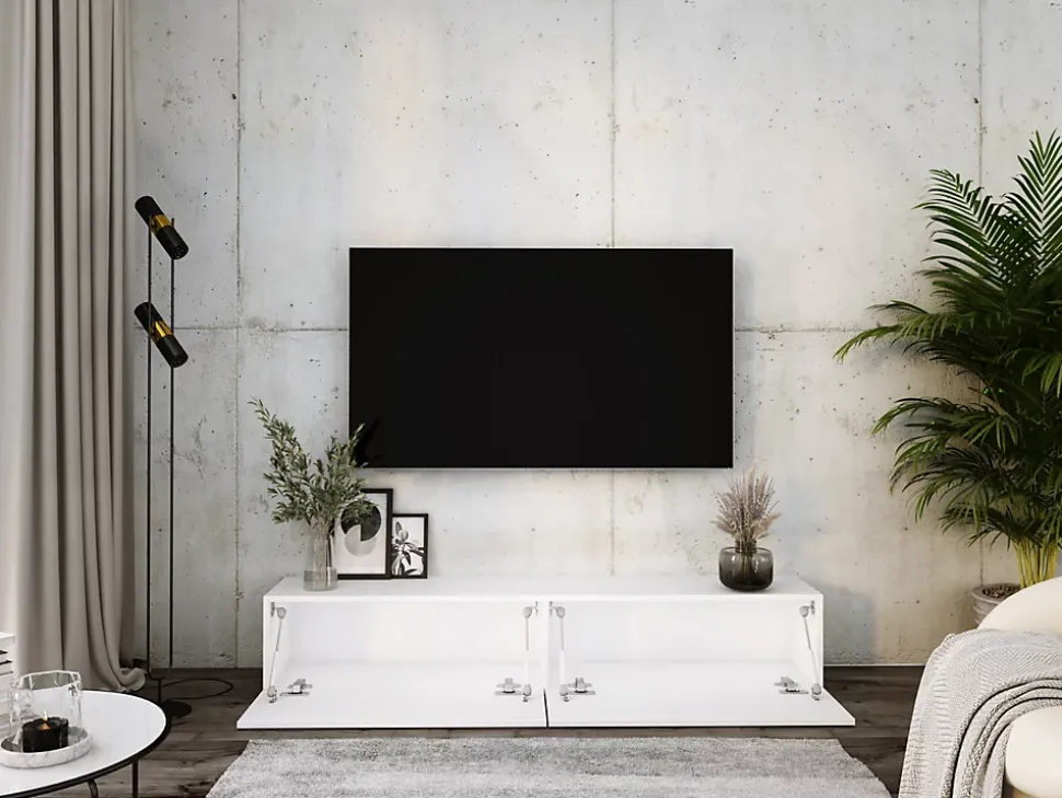 Meuble TV Suspendu, 170 X 34 X 32 Cm, Blanc Mat