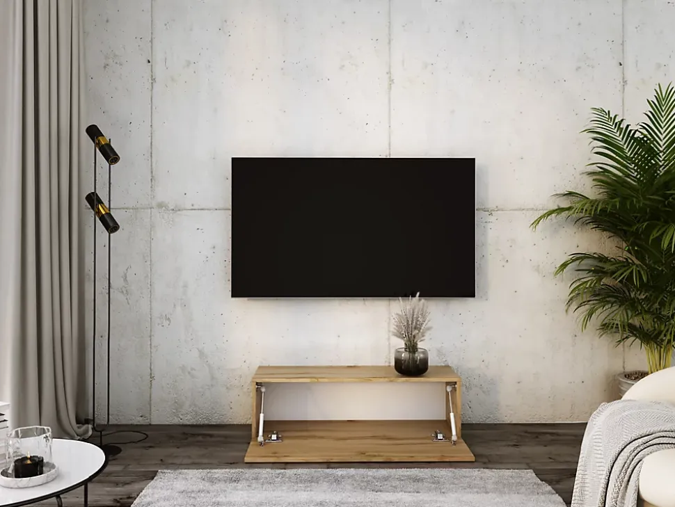 Meuble TV Suspendu, 100 X 34 X 32 Cm, Chêne Wotan