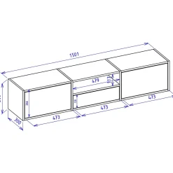 Meuble TV suspendu a 3 abattants et etagere gris cachemire 150 cm FRAMME