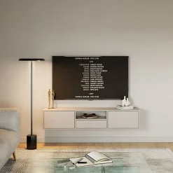 Meuble TV suspendu a 3 abattants et etagere gris cachemire 150 cm FRAMME