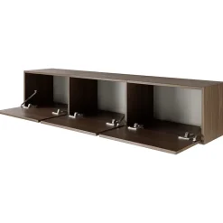 Meuble TV suspendu a 3 abattants aspect noyer 150 cm FRAMME
