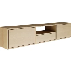 Meuble TV suspendu a 3 abattants et etagere aspect chene 150 cm FRAMME