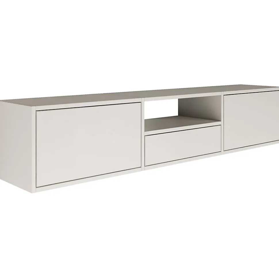 Meuble TV suspendu a 3 abattants et etagere blanc 150 cm FRAMME