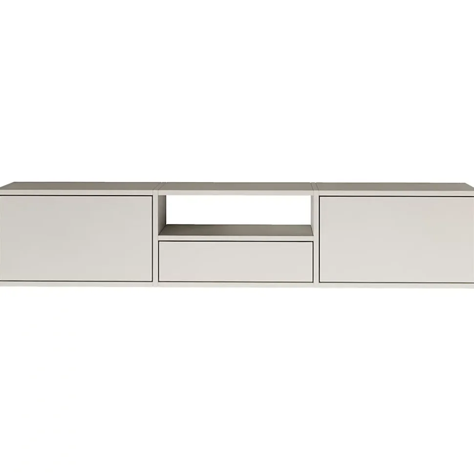 Meuble TV suspendu a 3 abattants et etagere blanc 150 cm FRAMME