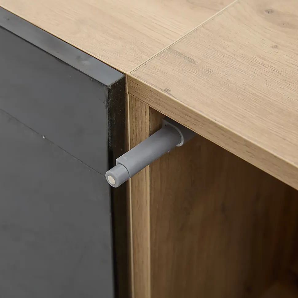 Meuble TV Suspendu avec 2 Portes et 1 Abattante, LED Contrôlable, Panneau de Particules, 180x37x36 cm - Noir + Bois Naturel
