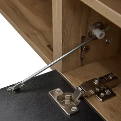 Meuble TV Suspendu avec 2 Portes et 1 Abattante, LED Contrôlable, Panneau de Particules, 180x37x36 cm - Noir + Bois Naturel