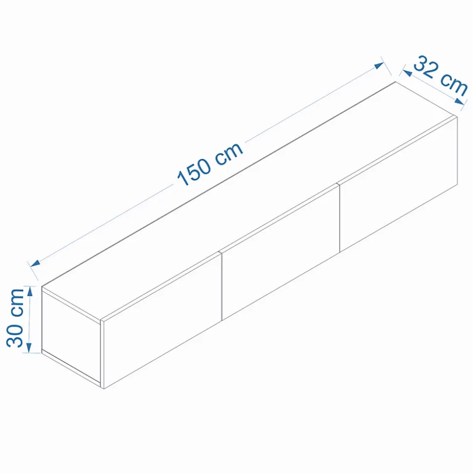Meuble TV suspendu avec placards 150cm blanc et bois - HAL