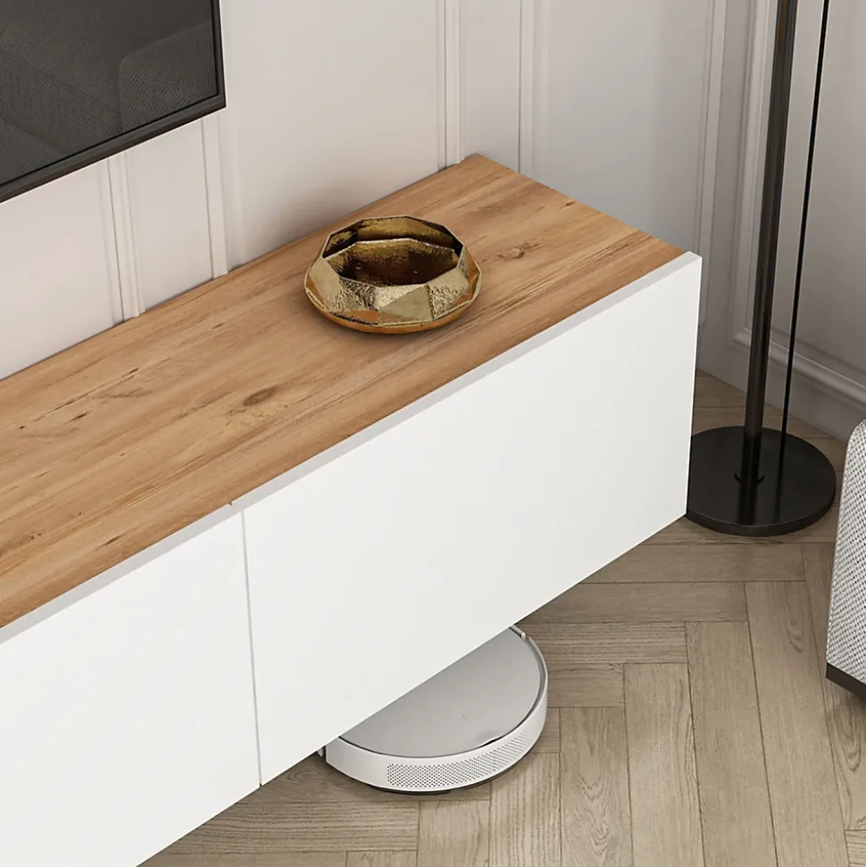 Meuble TV suspendu avec placards 150cm blanc et bois - HAL