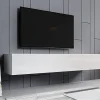 Meuble TV suspendu blanc brillant - 1 porte, 3 compart. - MDF/mélamine - L180 x P30 x H40 cm