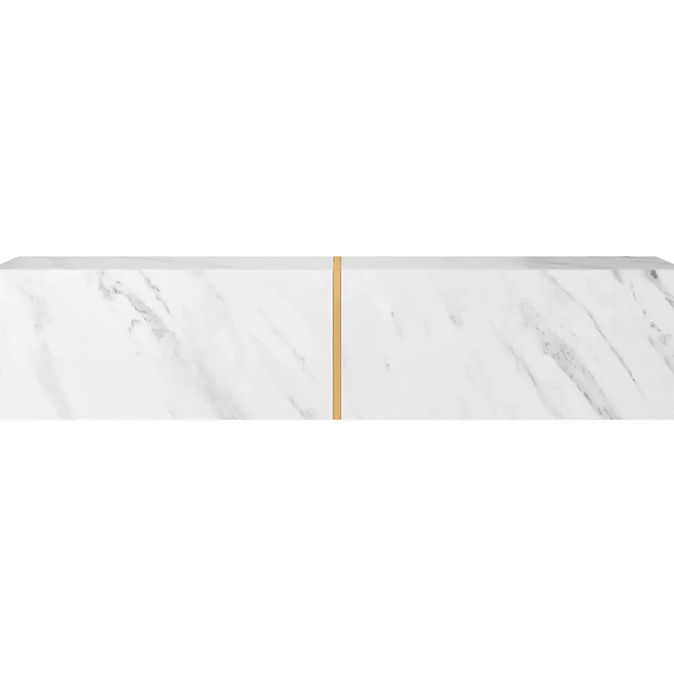 Meuble TV suspendu en aspect marbre blanc et doré 140 cm BISIRA