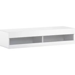Meuble TV Suspendu en Marbre, LED avec Rangement, 140 x 40 x 30,5 cm, Blanc, MDF