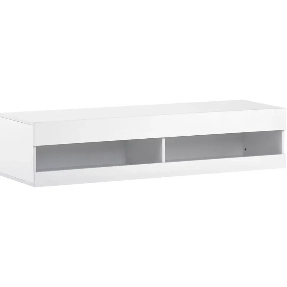 Meuble TV Suspendu en Marbre, LED avec Rangement, 140 x 40 x 30,5 cm, Blanc, MDF
