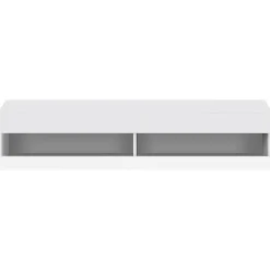 Meuble TV Suspendu en Marbre, LED avec Rangement, 140 x 40 x 30,5 cm, Blanc, MDF