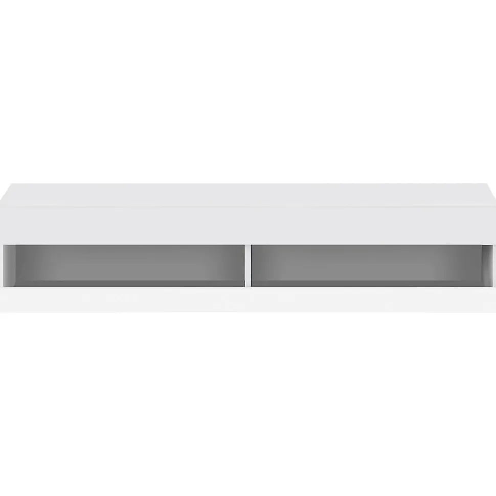 Meuble TV Suspendu en Marbre, LED avec Rangement, 140 x 40 x 30,5 cm, Blanc, MDF