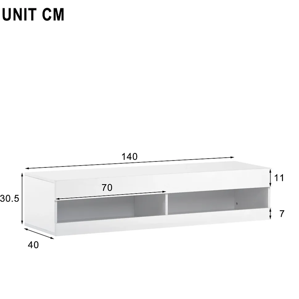 Meuble TV Suspendu en Marbre, LED avec Rangement, 140 x 40 x 30,5 cm, Blanc, MDF