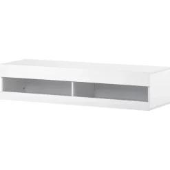 Meuble TV Suspendu en Marbre, LED avec Rangement, 140 x 40 x 30,5 cm, Blanc, MDF