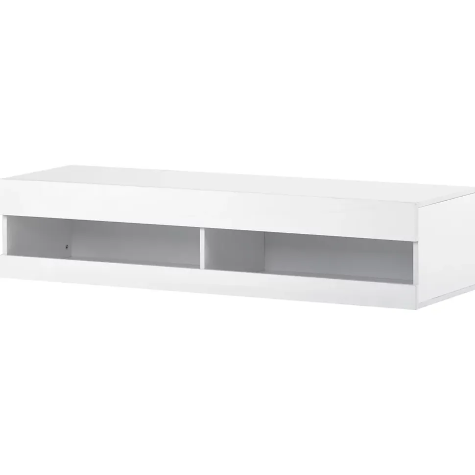 Meuble TV Suspendu en Marbre, LED avec Rangement, 140 x 40 x 30,5 cm, Blanc, MDF