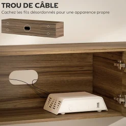 Meuble TV suspendu flottant design effet bois de noyer 4 portes 2 étagères dim. 150 x 35 x 32 cm