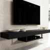 Meuble TV suspendu industriel - Noir mat - Mélamine - 150x29,6x22 cm