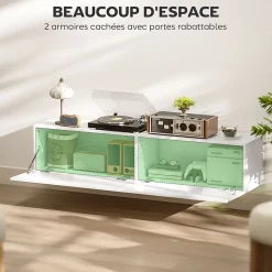 Meuble TV suspendu meuble TV flottant design façade blanc laqué 2 portes