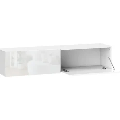 Meuble TV suspendu meuble TV flottant design façade blanc laqué 2 portes