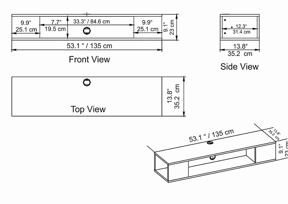 Meuble TV suspendu PETI noyer 135 cm
