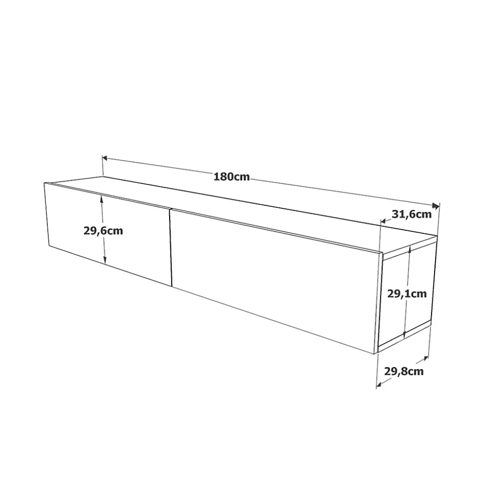 Meuble TV suspendu Rebecca Mobili Jatara 29,5x180x31,5 Panneau de particules Blanc Marron Clair Moderne