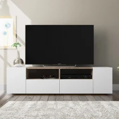 Meuble TV Tania 4 Portes Couleur Blanc et Chêne, 138 cm (Largeur)