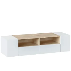 Meuble TV Tania 4 Portes Couleur Blanc et Chêne, 138 cm (Largeur)