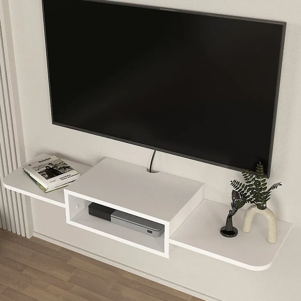 Meuble TV Tar mural 115 x 30 x 16 cm blanc en.casa