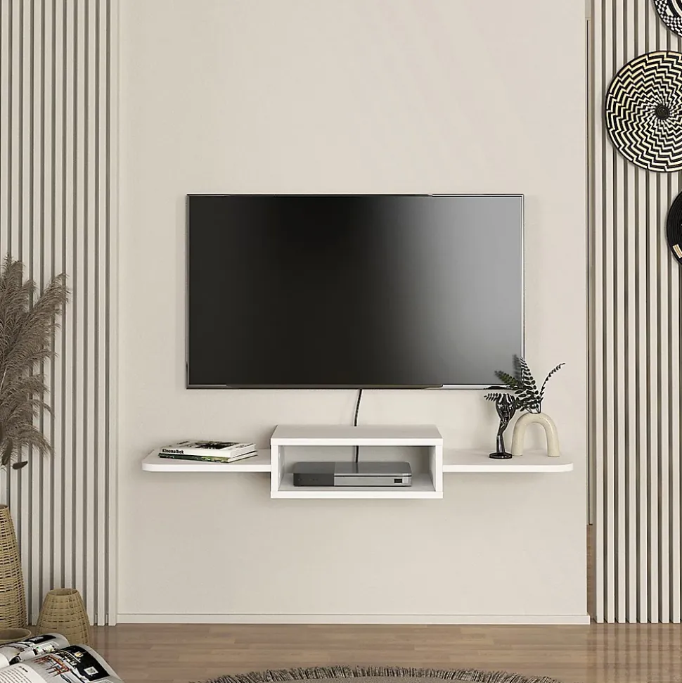 Meuble TV Tar mural 115 x 30 x 16 cm blanc en.casa