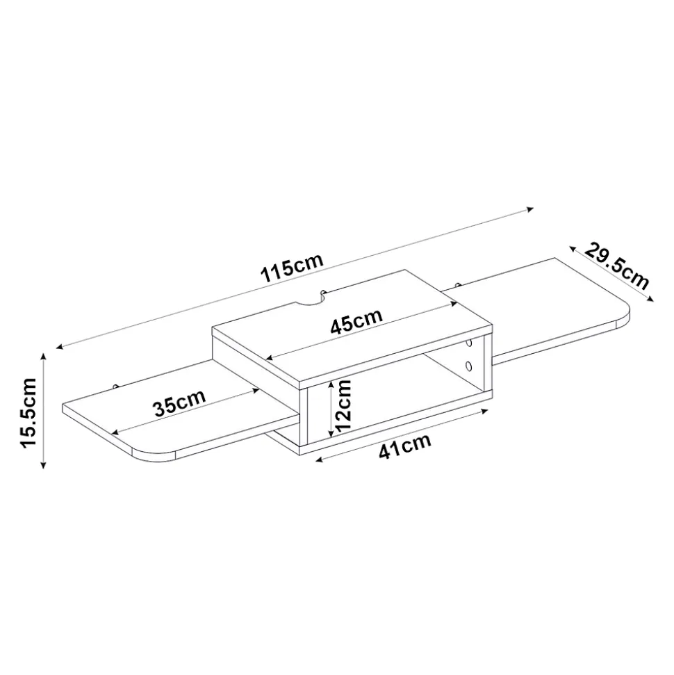 Meuble TV Tar mural 115 x 30 x 16 cm blanc en.casa