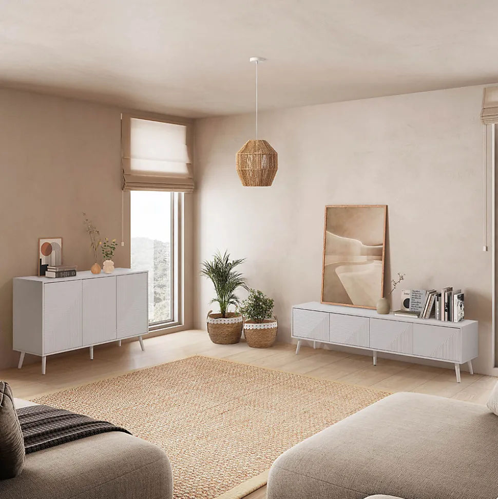 Meuble Tv Telmo 4 portes couleur Blanc 160 cm