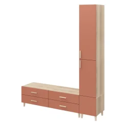 Meuble TV terracotta et effet chêne avec 4 tiroirs et 3 portes GoodHome Atomia H. 225 x L. 187,5 x P. 35 cm