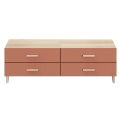 Meuble TV terracotta et effet chêne avec 4 tiroirs GoodHome Atomia H. 37 x L. 150 x P. 45 cm