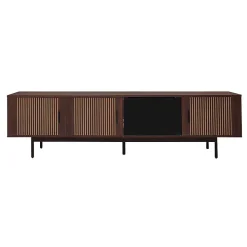 Meuble TV texture sculptée bandeau LED porte verre trempé meuble bas moderne