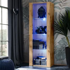 Meuble TV Tivoli Set Medio Komodee - LED bleues - Bois naturel Mat ET Bois naturel - 195x159x35 cm