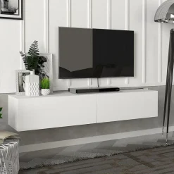 Meuble TV Toivakka 135 x 31 x 25 cm blanc en.casa