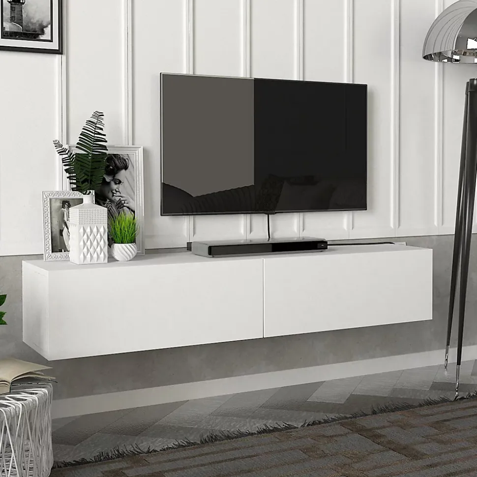 Meuble TV Toivakka 135 x 31 x 25 cm blanc en.casa