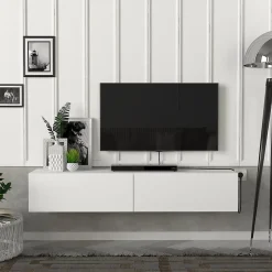 Meuble TV Toivakka 135 x 31 x 25 cm blanc en.casa