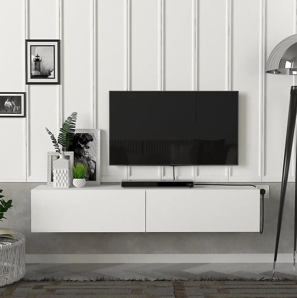 Meuble TV Toivakka 135 x 31 x 25 cm blanc en.casa