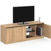 Meuble TV TOMI 3 portes bois façon hêtre et noir 140 cm