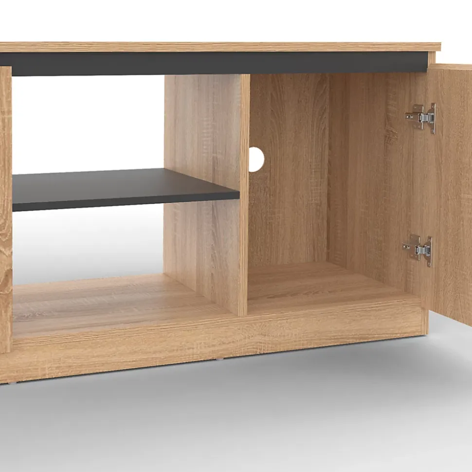 Meuble TV TOMI 3 portes bois façon hêtre et noir 140 cm