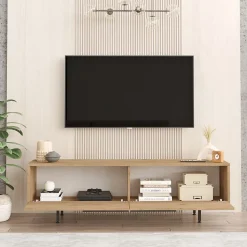 Meuble TV Urejovle 160 x 36 x 45 cm effet chêne noir en.casa