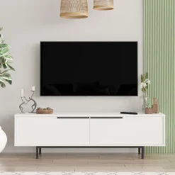 Meuble TV Urejovle 160 x 36 x 45 cm blanc noir en.casa
